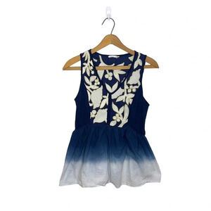 FLOREAT Anthropologie Fairycore Embroidered Floral Tie Dye Peplum Blouse